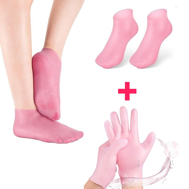 Kit Luva e Meia de Silicone Grande Hidratação Esfoliante Mãos e Pés Ressecados Reutilizável