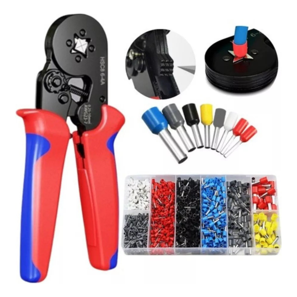 Kit Alicate Prensa Terminal Ilhós Tubular  Crimpador de 0,25mm² a 10mm² Profissional