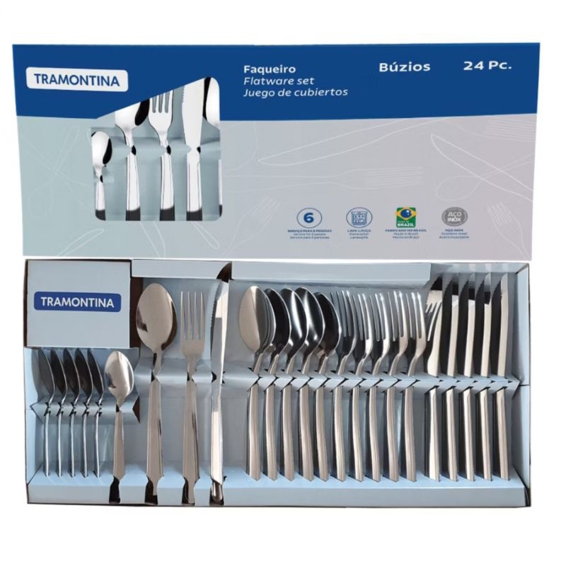 Jogo de Talheres Faqueiro Inox 24 Peças Búzios Tramontina