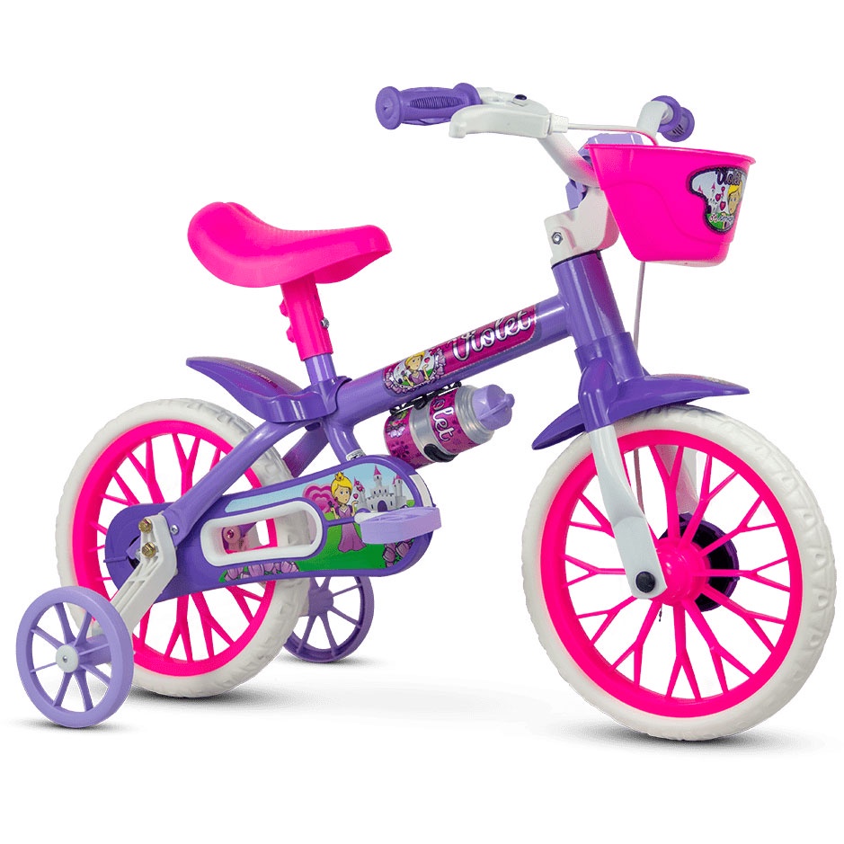 Bicicleta Infantil Aro 12 com rodinhas Nathor Violet de 3 a 5 anos