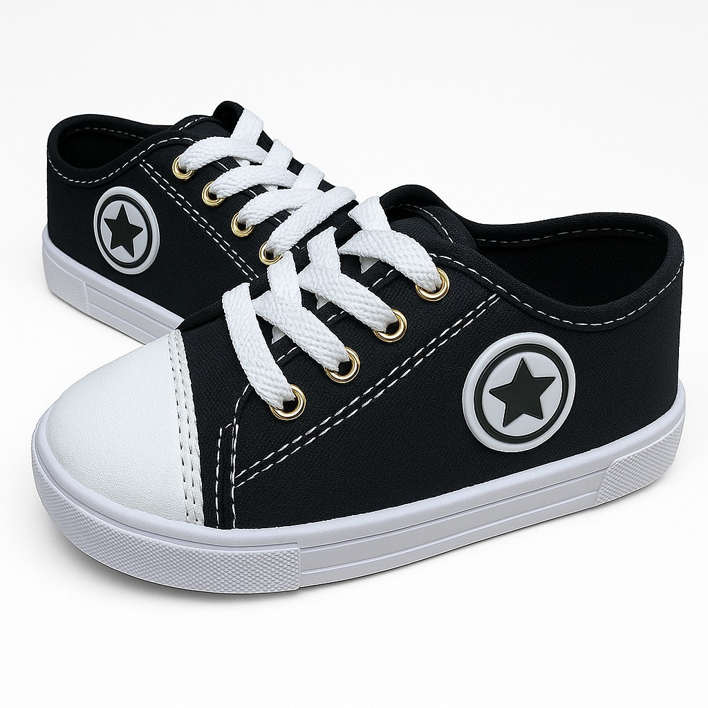 Tênis Infantil Sapatênis Casual Criança Modelo Unissex Preto Menino Menina Promoção Original