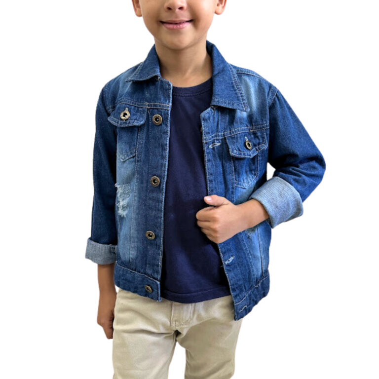 Jaqueta Jeans Casaco Menino Infantil Azul-Escuro