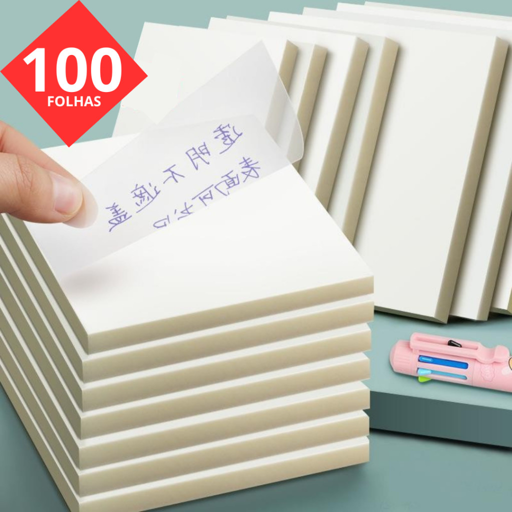 Kit 2 Bloco Post It Transparentes 100 Folhas Notas Adesivas 75 x 75 Bloquinho Escola Escritório