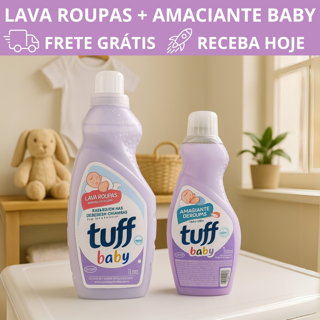 Kit Lava Roupas 1L e Amaciante 500ml Tuff Baby Bebê Ph Neutro Aloe Vera