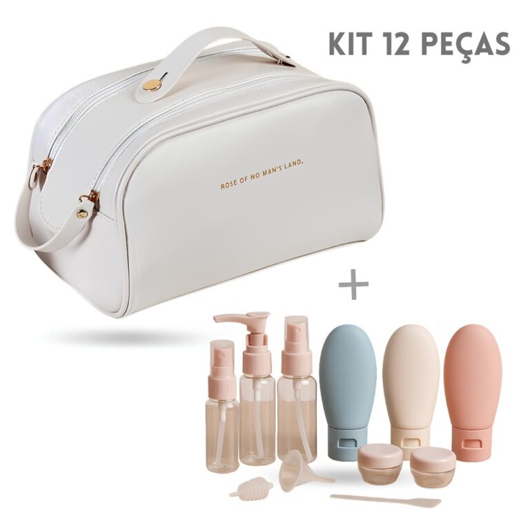 Kit Bolsa Necessaire + 12 Frascos, Organizadora de