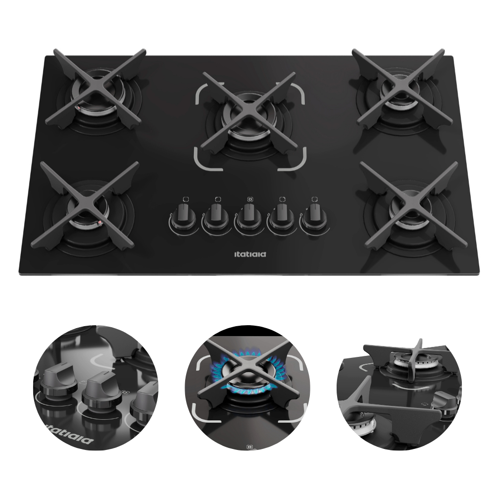 Fogão Cooktop 5 Bocas Tripla Chama Itatiaia  Trempe Ferro Fundido Itacook Premium