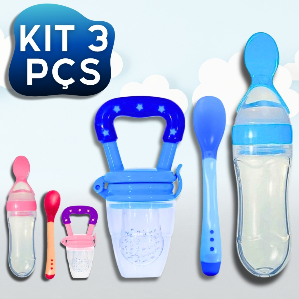 Kit Chupeta Alimentadora + Colher Dosadora + Colher Termômetro Introdução Alimentar Silicone