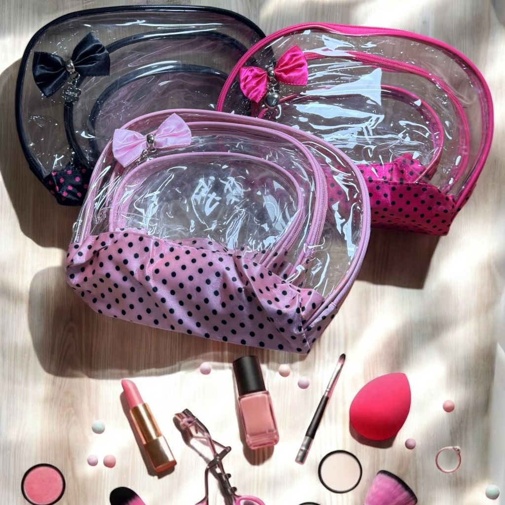 Kit Necessaire Bolsa Organizador De Maquiagem E Cosméticos Viagem Transparente