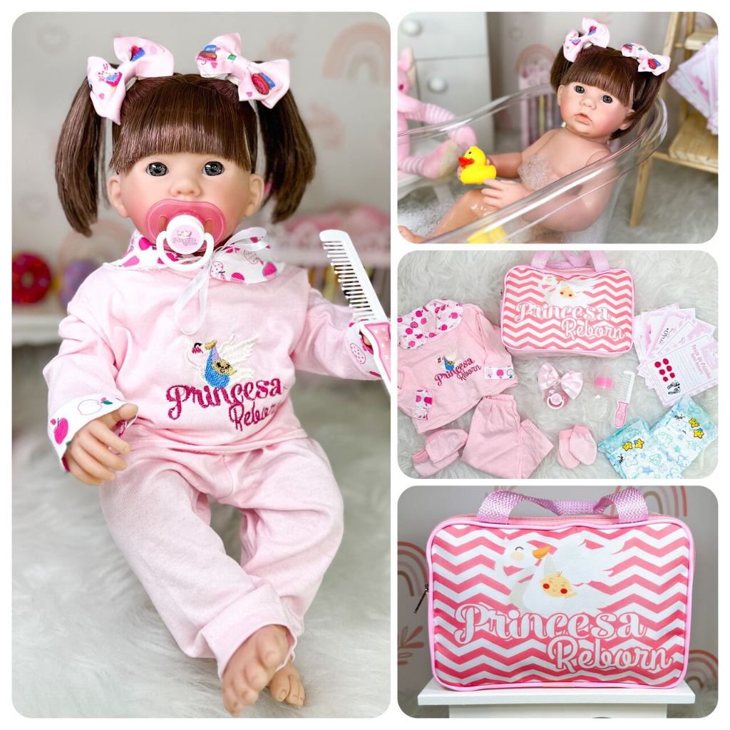 Boneca Reborn Bebe Silicone Realista Menina + Itens e Bolsa