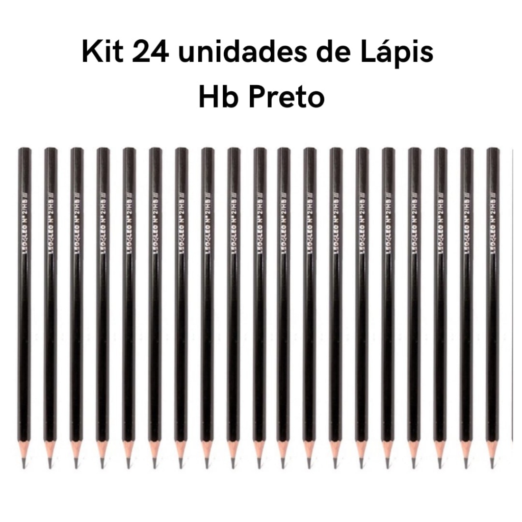 Kit 24 Lápis Preto HB N°2 de Escrever Sextavado Escolar Ponta Resistente LeoELeo