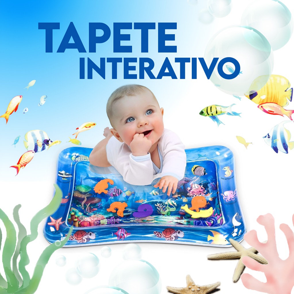 Tapete Infantil De Atividades Para Bebês Inflável Interativo Aquario Almofada Sensorial Menino e Men