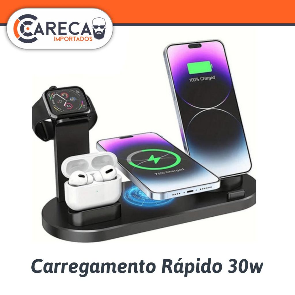 Carregador Sem Fio Stand Pad Para Samsung iPhone 15 14 13 12 11 Airpods Carregamento Rápido 6 em 1
