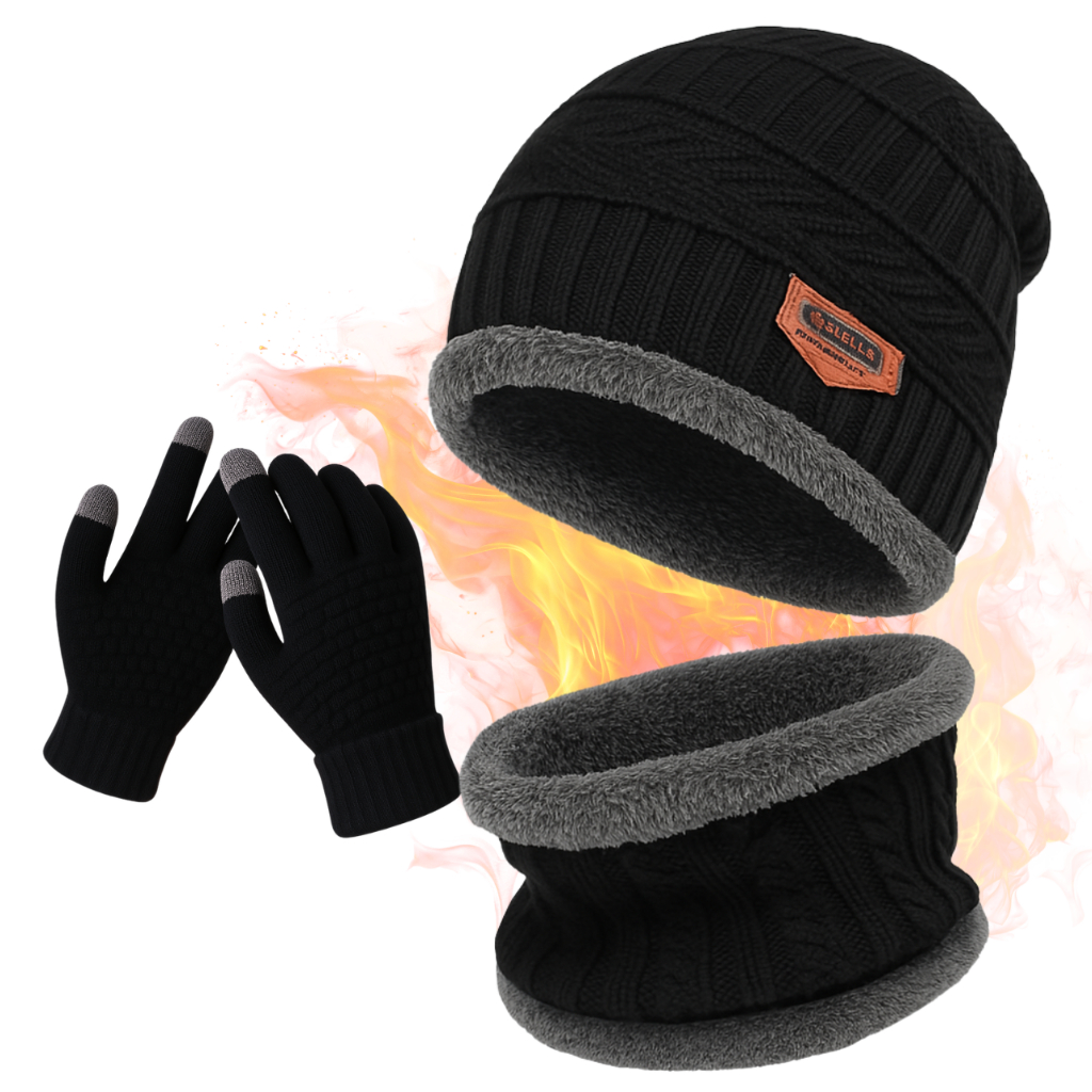 Kit De Frio Luva Touch Touca e Protetor De Pescoço Forrada Cachecol Luvas e Gorro Termico