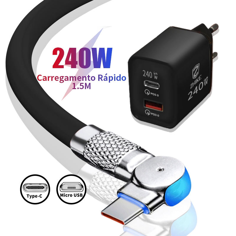 Carregador Tipo C Micro USB V8 Cabo 1,0 Metro Celular Carregamento Rápido