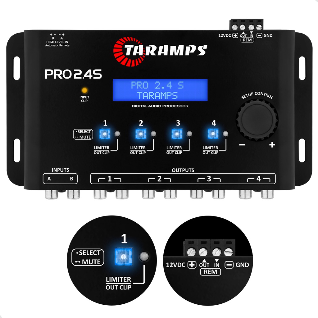 Processador Profissional Audio Digital Taramps PRO 2.4S Equalizador Crossover 4 Saídas – RCA FIO