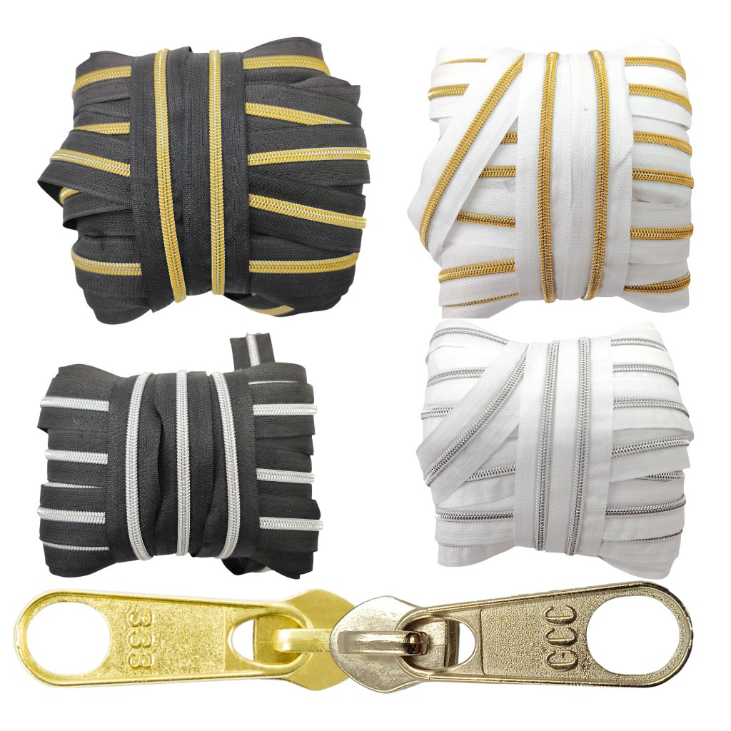 Kit Zíper Nylon Metalizado N. 5 Preto 10 M e Cursor 25 und