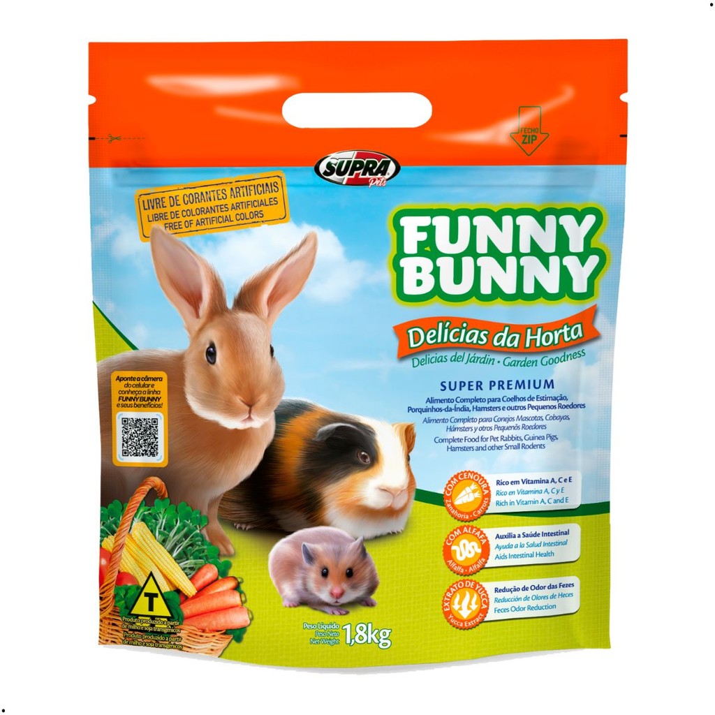 Funny Bunny Delícias da Horta 1,8Kg Ração Coelhos Roedores Alimento Completo Super Premium Supra Pet