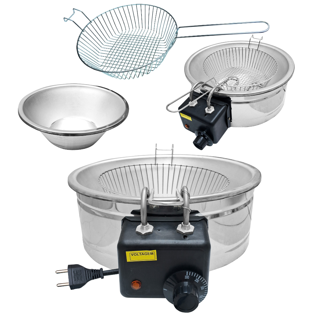 Fritadeira Elétrica Tacho 5 Litros Redonda Inox 110v e 220v Fritura Pastel Batata