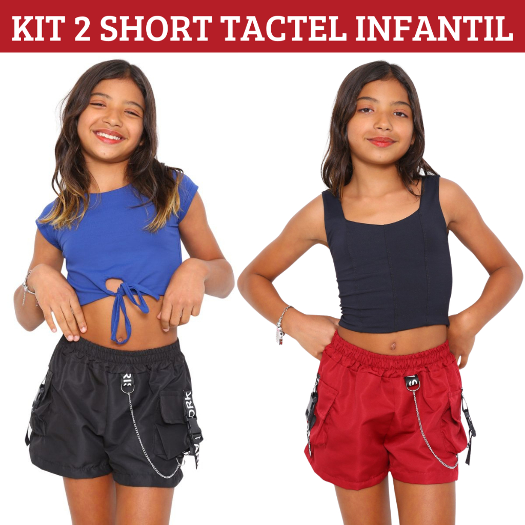 Kit 2 Shortinhos Feminino Infantil Verao Escola Praia Short Para Meninas Estilosas e Bloguerinhas Be