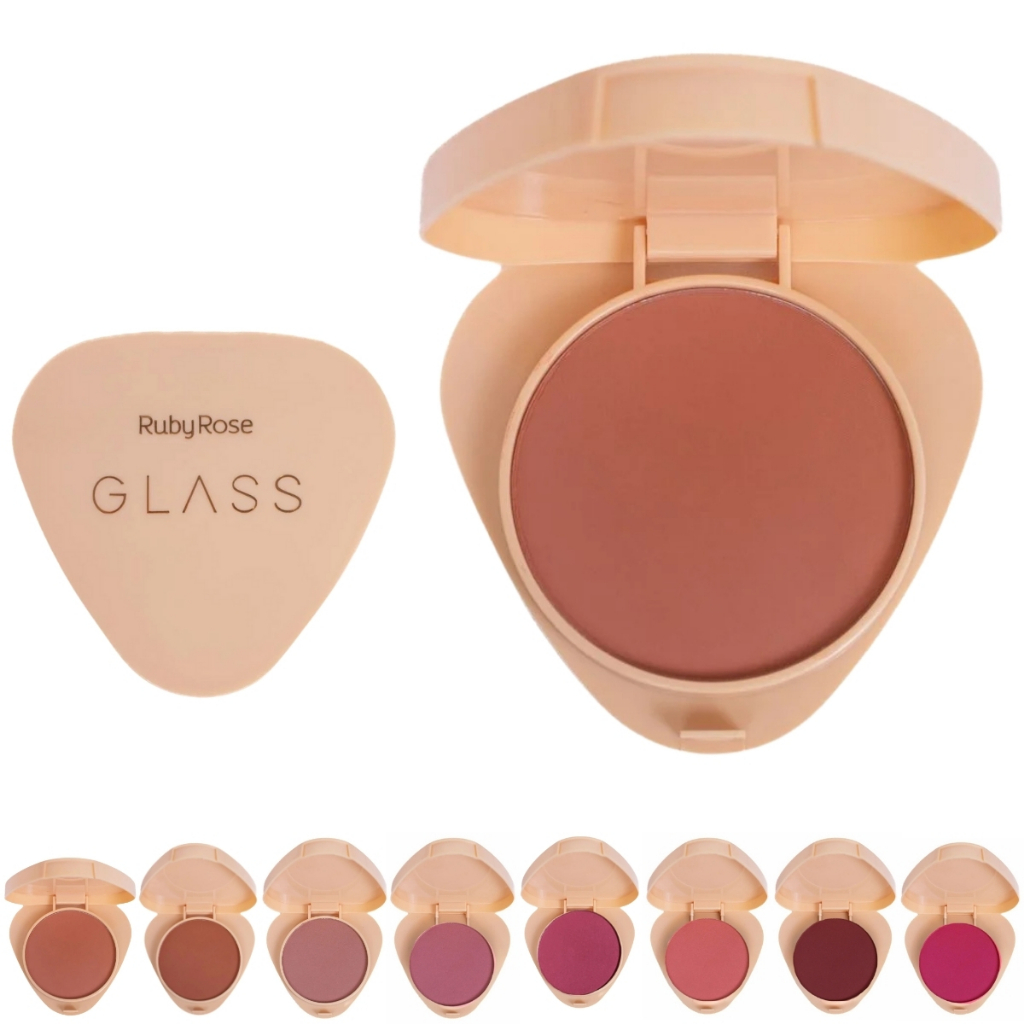 Blush Compacto Ruby Rose Linha Glass Natural e Aveludado
