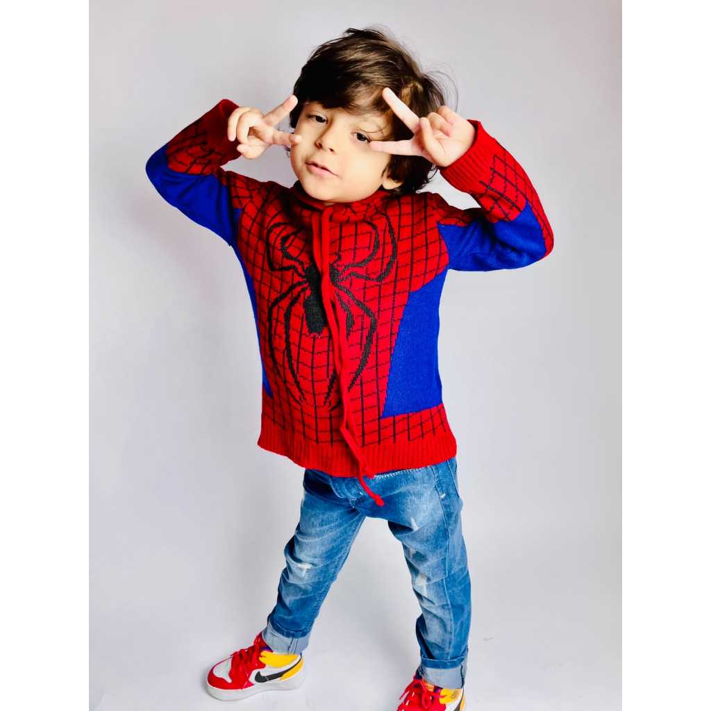Blusa de Tricô Inverno Moletom capuz sem bolso Homem Aranha Tradicional Telha.