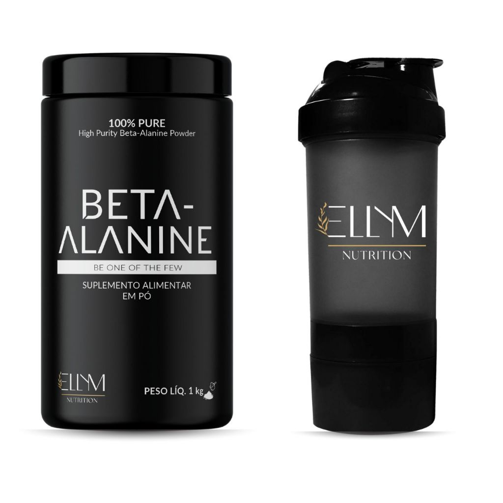Super Kit Beta Alanina 1Kg + Coqueteleira 500ml ELLYM NUTRITION Academia Praticidade Ideal