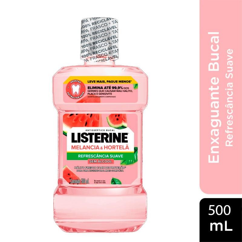 Antisséptico Bucal Listerine Refrescância Suave Sem Álcool Sabor Melancia e Hortelã 500ml