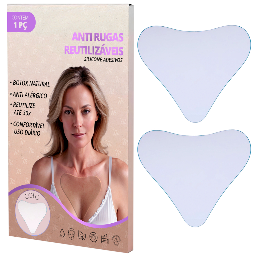 Kit com 2 unidades Adesivo Anti Rugas para Colo Formato Triângulo Incolor Silicone Peito Para Colo R