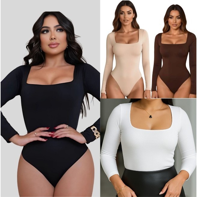 Body Feminino Manga Longa Bory Decote Quadrado Seg