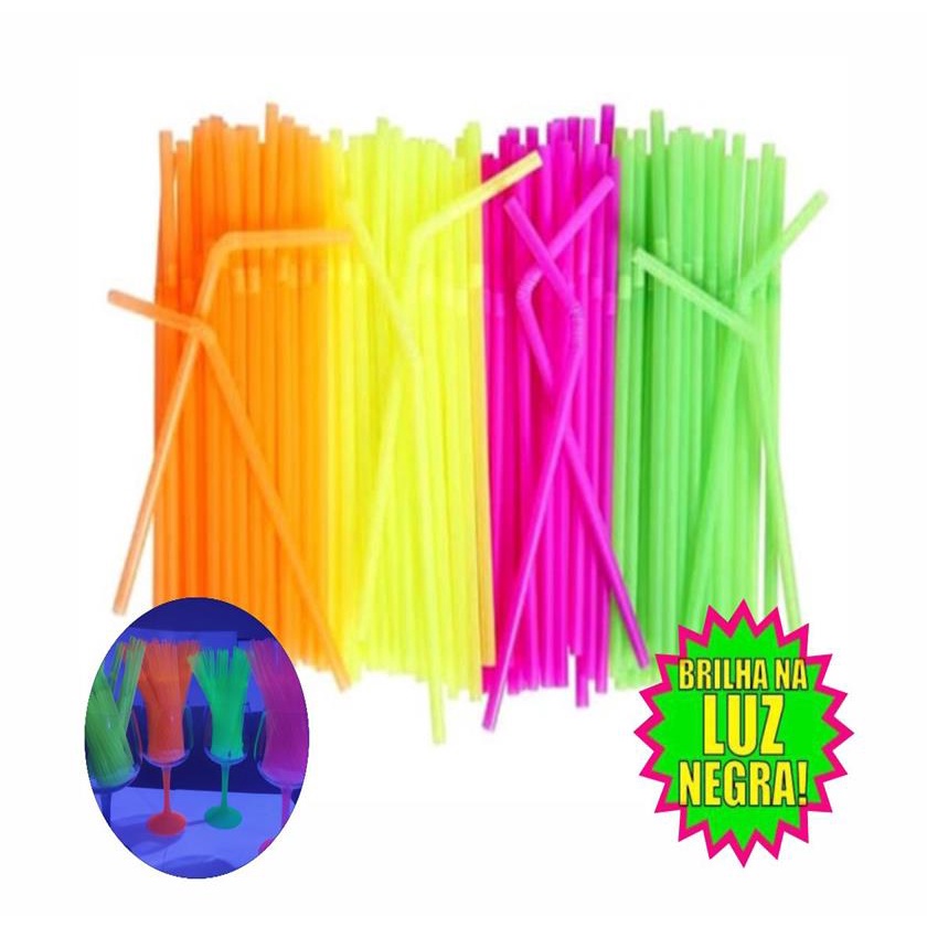 Canudo Neon Festa Neon Flexivel Biodegradavel 160 Unid