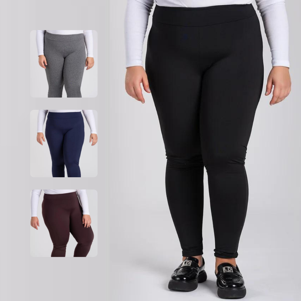 Kit C/3 Legging Plus Size Feminina Peluciada Calça Feminino Flanelada por Dentro