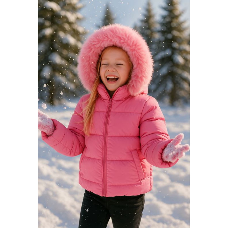 Jaqueta Infantil Feminina Peluciada Inverno Grossa Com Capuz Removível 1 a 16 Anos Quente Promoção