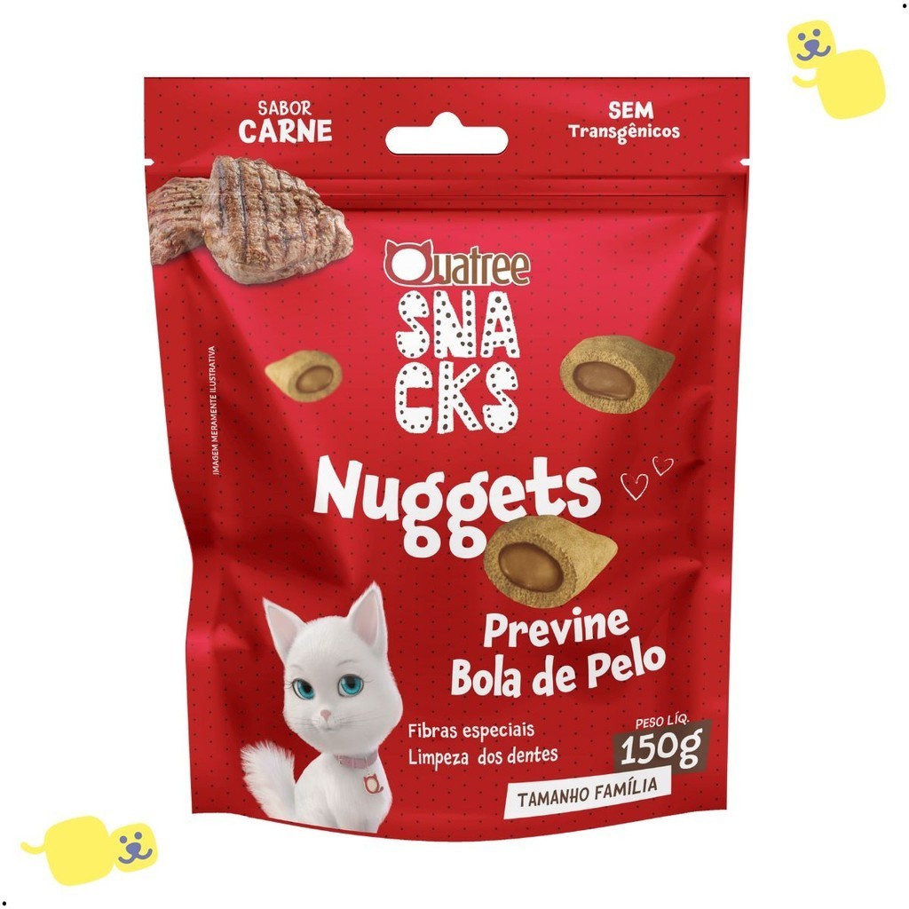 Nuggets Quatree Snacks Petisco Gatos Bola de Pelo Sabor Carne 150g Proteína Bruta 22%  Cat