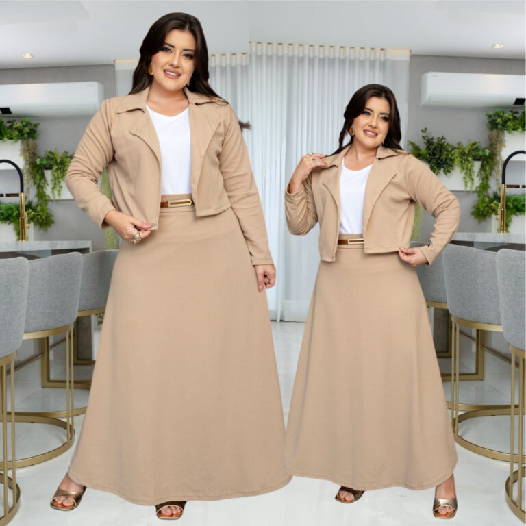 Conjunto Blazer Feminino 4 Peças Com Cinto Crepe 