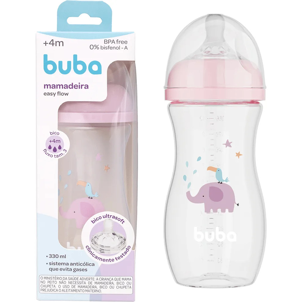 MAMADEIRA EASY FLOW ELEFANTE ROSA 330ML +4 MESES – BUBA