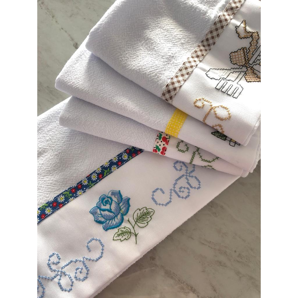 10 Panos de Prato Ponto Cruz – Algodão – 48×68 cm – Cores Variadas jogo de pano de prato algodão  pa