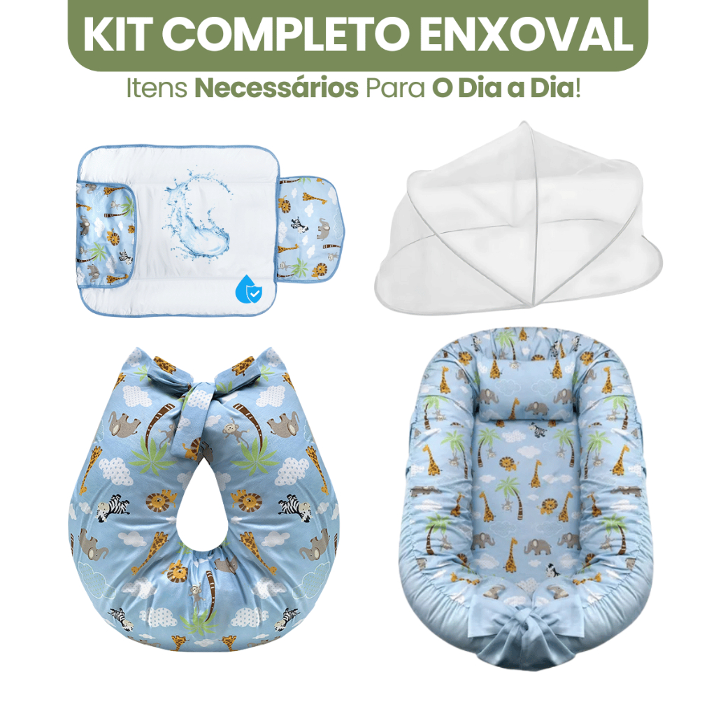 Kit Ninho Redutor + Almofada Amamentacao + Trocador Portátil + Mosquiteiro Para Ninho Menino Menina