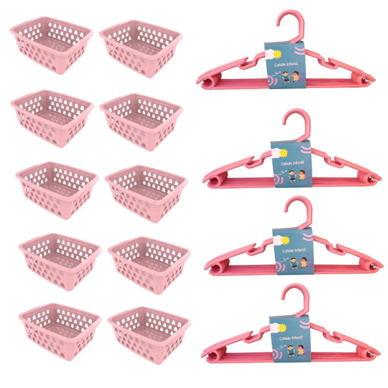 Kit 10 Cestos Organizador Pequeno Multiuso Rosa + 