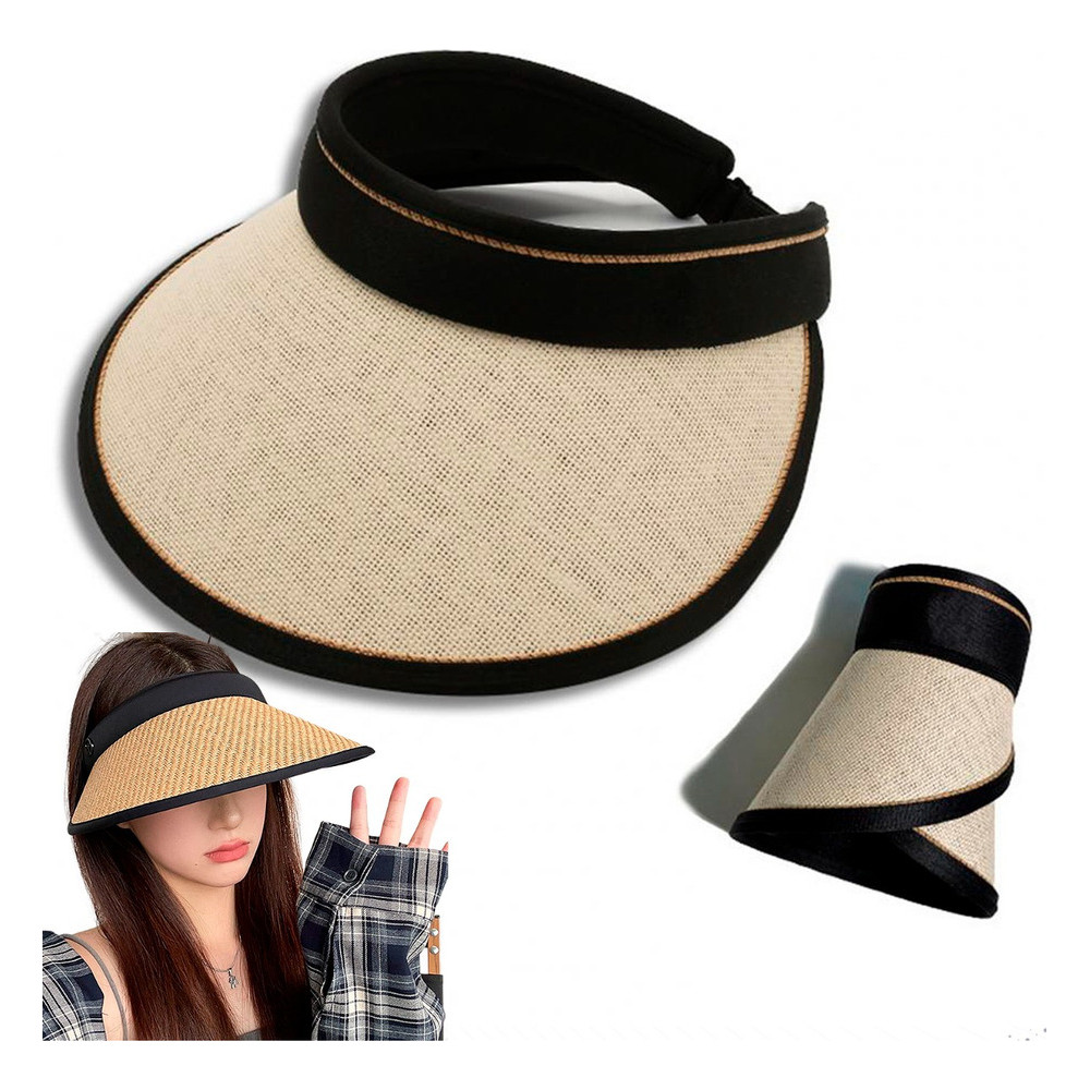 Viseira Chapéu D Palha Praia Feminino Verão Sol Bone Uv Line