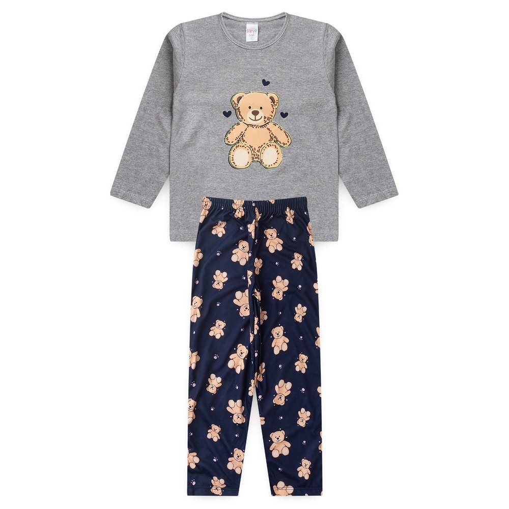 Pijama Infantil Feminino Inverno Ursinho BRILHA NO ESCURO