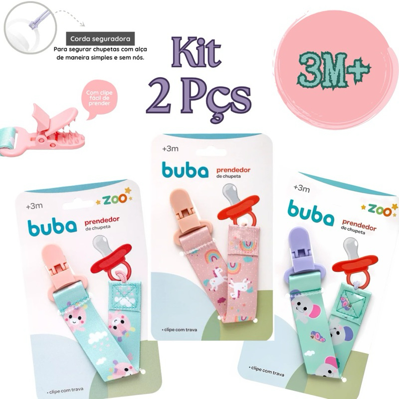 Kit com 2 Prendedores de Chupeta Zoo Cordão de Alta Qualidade Buba Unicornio Elefante