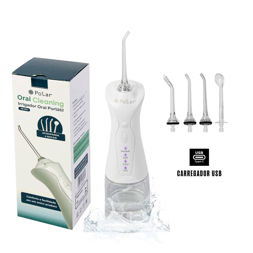 Irrigador Oral Portátil  Recarregável  Limpeza Bucal  Polar