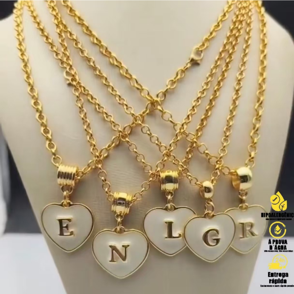 Colar moda Cordão Corrente Feminino Com Pingente Letra Do Nome do AatéZ Banhado a ouro18k