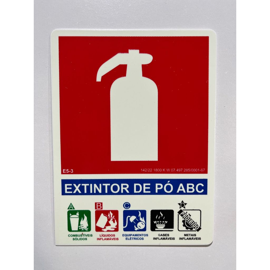 Placa de Extintor TIpo ABC Fotoluminescente 20×15 cod E5-3
