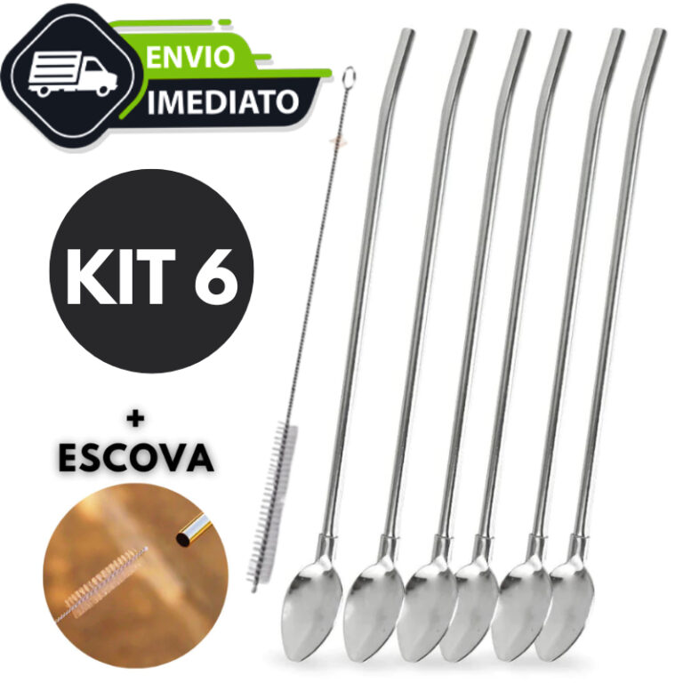 Kit 6 Colheres Bailarina Canudo E 1 Limpador Mexed
