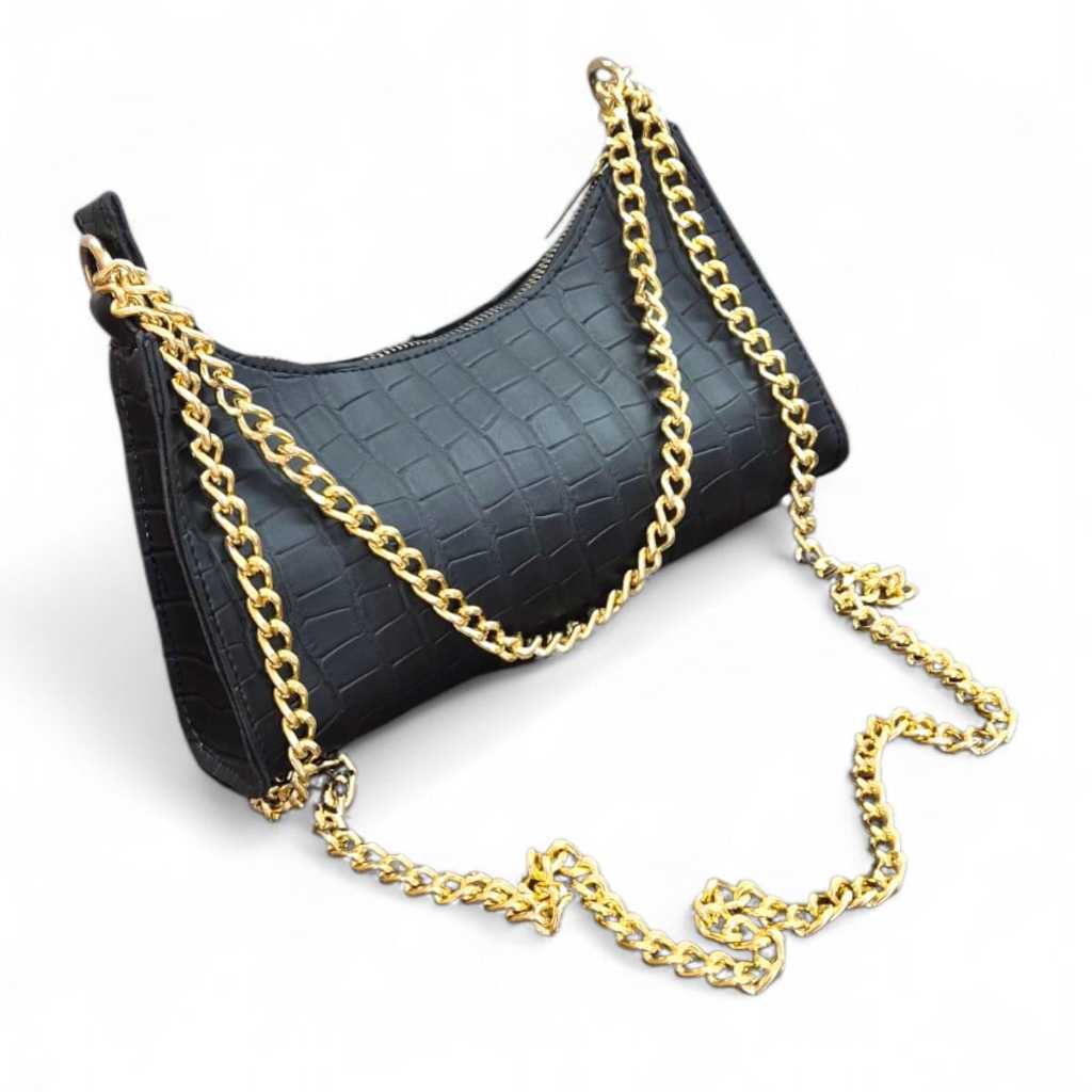 Bolsa Feminina Transversal Crossbody Pequena Duas Correntes Prática Cabe Celular Carteira Maquiagem