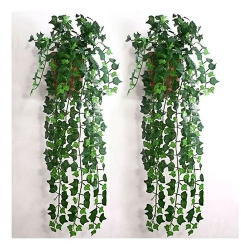 1 Kit Vaso trançado + 2 Planta Pendurada Verde  Artificial Parede Varanda pendente verde caida Enfei
