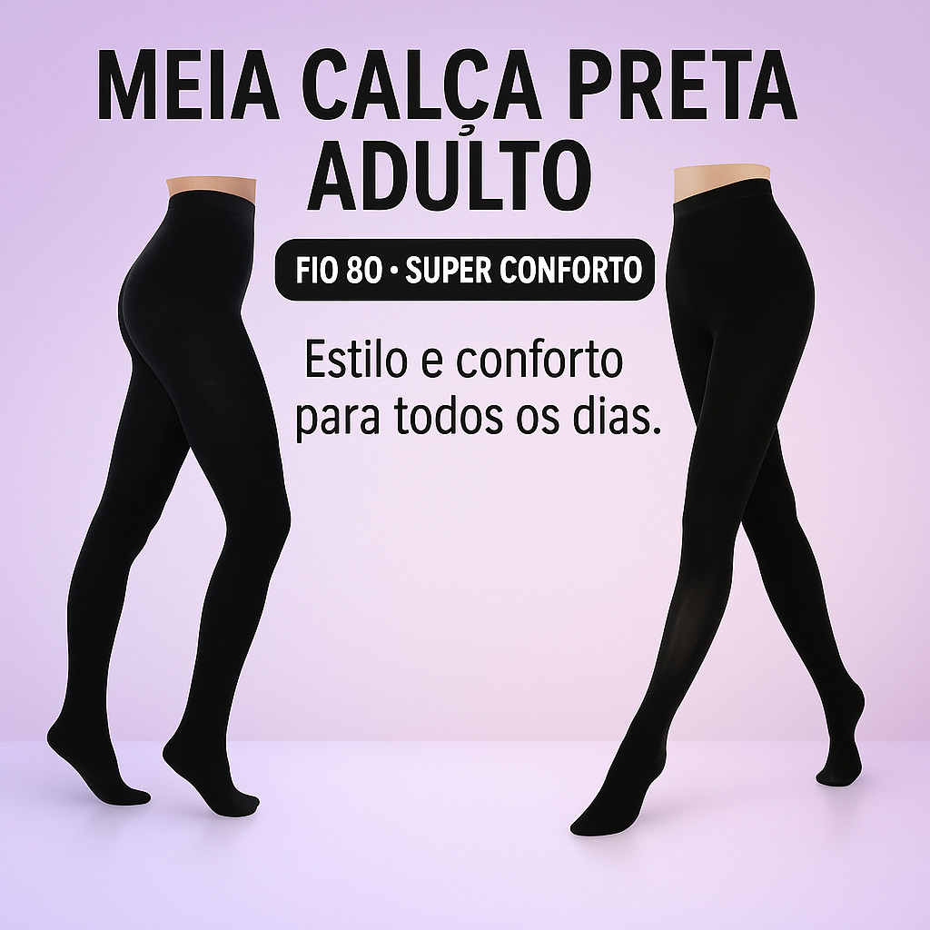 Meia Calça Preta Adulto FIO 80 – Feminino com Pé