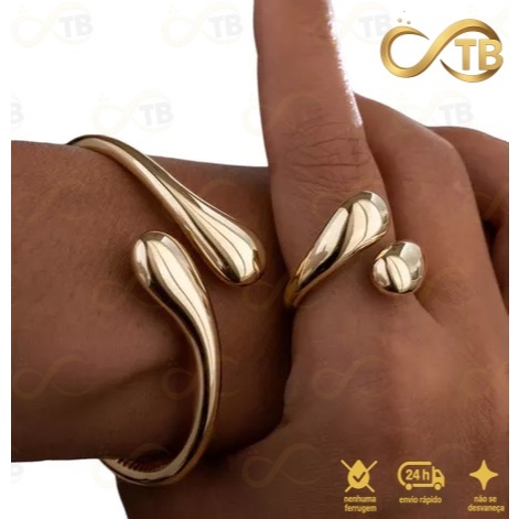 TB Conjunto Pulseira Anel Brincos de Metal Exagera