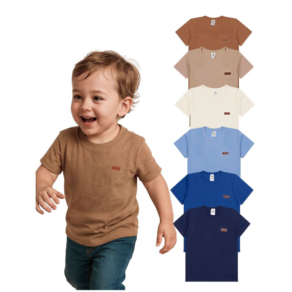 Kit 2 ou 4 Camisetas Manga Curta Bebê Menino Básica Lisa Blusas Básicas Infantil Casual Roupa de Beb